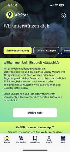 Die VRStar-App ist in ihrer Anwendung klar strukturiert. Foto. VR-Bank. Frei. 