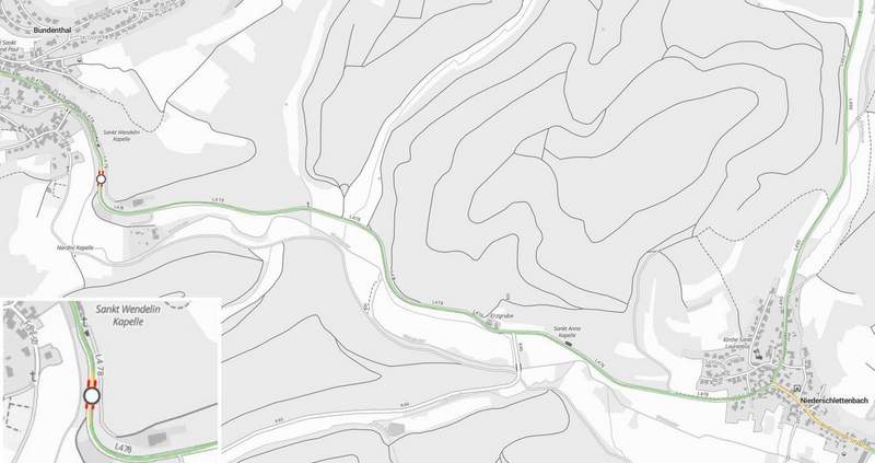 Ab Montag, 6. Oktober wird die Straße zwischen Bundenthal und Niederschlettenbach für rund 5 Wochen voll gesperrt. 
