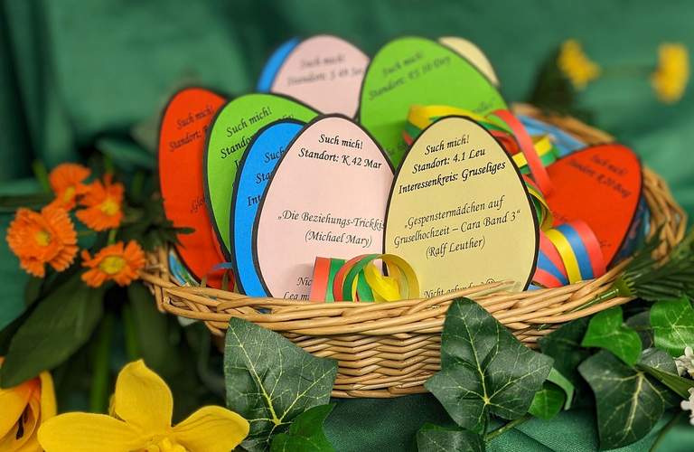 „Such das Buch“: Die Stadtbibliothek LD hat eine Osteraktion gestartet. Foto. Stadt. LD. Frei.