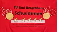 Das T-Shirt der Schwimmabteilung des TV BZA mit nur 2 der vielen Goldmedaillen, die die Sportler vom Wettkampf des WSV SP mitbrachten. 