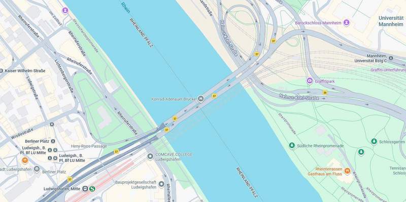 Die Konrad-Adenauer-Brücke zwischen LU und MA wurde aktuell wegen des Fundes einer Fliegerbombe an einem Brückenpfeiler voll gesperrt. Auch ist die Schifffahrt komplett eingestellt. 