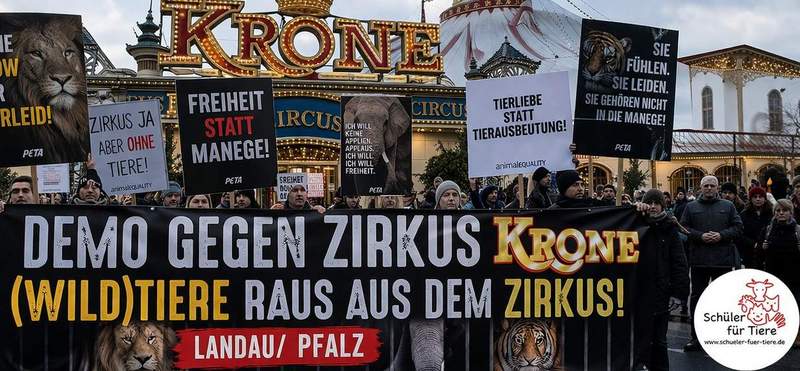 Der Herxheimer Verein Schüler für Tiere um Vorsitzende Sabine Luppert ruft zu Demos vor den Vorstellungen von Circus Krone in LD im Mai auf. Foto. Verein Schüler für Tiere. Pressefrei. 