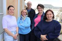 Miriam Kehrer (Amtsleiterin Kulturbüro Stadt LD), Ulrike Leiner (Leitung Kulturamt Stadt GER), Stephanie Quint (Kulturbüro Stadt Wörth) und Heike Hinkelmann (Leiterin der Kulturabteilung Stadt NW (von links) laden gemeinsam mit Dominik Geißler, OB der Stadt LD, zum ersten Palatina Brass-Festival ein. Foto. Stadt. LD. Frei. 