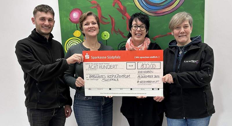 Der Förder Förderverein #vgedenkobenhilft bei der Überreichung eines Spendenschecks an das Hospiz-Zentrum in LD. Foto. VG Edenkoben. Frei. 