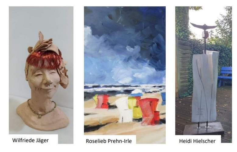 Das Foto zeigt den Einladungsflyer der Ausstellung der drei Künstlerinnen. 