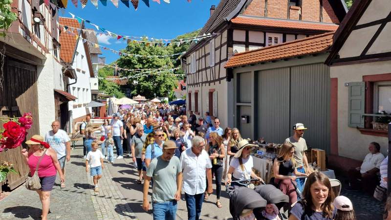 Ein Tross aus Hunderten Besuchern folgte dem Stationen-Theater am heutigen Samstag in Dörrenbach vom Ortseingang bis hoch zur Wehrkirche. Foto. rw. 