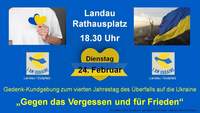 Ukraine-Krieg. Dienstag ist am Jahrestag des Überfalls zunächst ein Friedensgebet geplant. Danach eine Kundgebung auf dem Rathausplatz in LD. 