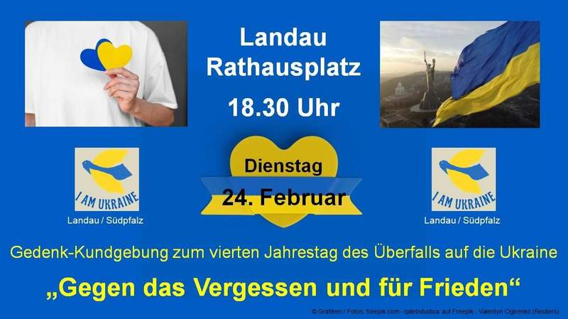 Ukraine-Krieg. Dienstag ist am Jahrestag des Überfalls zunächst ein Friedensgebet geplant. Danach eine Kundgebung auf dem Rathausplatz in LD. 