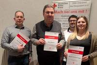Von links. 1. Vorsitzender Heiko Nebert, 2. Vorsitzender Arno Hirsch, Bereitschaftsleiter Marco Wilhelm und Marie-Thérèse Faber. Foto. DRK. Frei.
