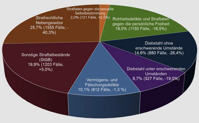 Die Straftatbereiche im Bereich der Polizeiinspektion SP im Überblick. 