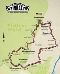 Die Strecke der Weinrallye durch die Süd(west)Pfalz und das Elsass. Am Samstag.