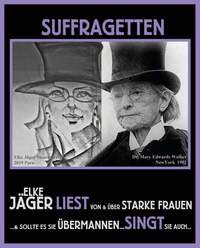 Künstlerin Elke Jäger (links) und Suffragette Mary Edwards Walker. Sie war eine der bedeutenden Kämpferinnen der Gleichberechtigung und das Wahlrecht für Frauen in den USA. Sie war die erst 2. Frau in den Staaten, die den Doktor-Titel in Medizin ablegte. Das war 1855. Walker war ein Reizfigur für die Männergesellschaft. Wagte es gar verbotener Weise Männerkleidung, insbesondere Zylinder zu tragen. Und Stück für Stück eroberte sie sich für ihre Sache Anerkennung. Aufgrund ihres Einsatzes als Ärztin im Bürgerkrieg wurde ihr auf Anregung der Generäle Sherman und Thomas von Präsident Johnson die Medal of Honor verliehen. 