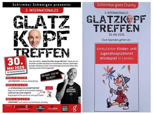 28.05.2026 - Glatzkopf-Treffen. In der Schirmbar. Spenden für Hospiz-Dienst.