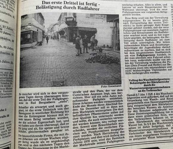 So alt wie die FuZo in BZA selbst. Das illegale Nutzen durch Radfahrer. Hier ein Zeitungsartikel aus dem Jahr 1977. 