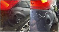 Gleich an beiden Heckteilen des Ford Focus, der in der Haydn-Straße in BZA geparkt war, haben die oder der Autokratzer in der Nacht auf den heutigen Montag zugeschlagen. Fotos. Privat.