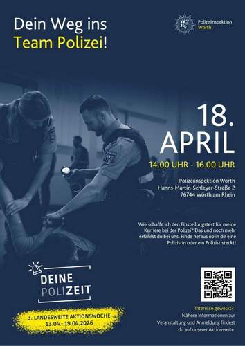 Die Polizei Wörth veranstaltet einen Infotag zu den Berufsfeldern in der Polizei.