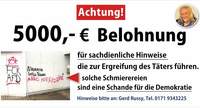 Anti-AfD-Graffiti/Schriftzüge auf den Mauern der Waschanlage von Unternehmer und CDU-Mitglied Gerd Russy im Gewerbegebiet Im Weidfeld in Pleisweiler Mitte Januar. Foto. sp. 