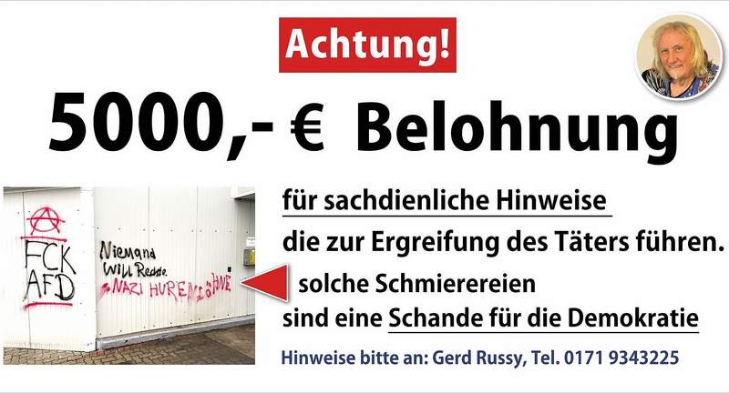 Anti-AfD-Graffiti/Schriftzüge auf den Mauern der Waschanlage von Unternehmer und CDU-Mitglied Gerd Russy im Gewerbegebiet Im Weidfeld in Pleisweiler Mitte Januar. Foto. sp. 