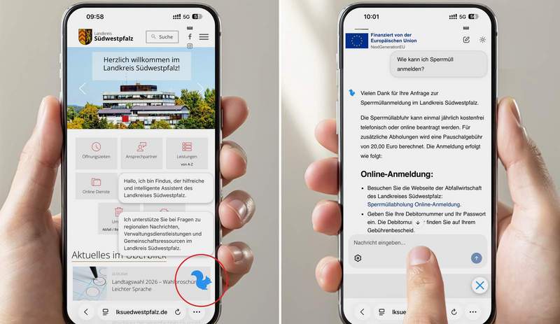 Das blaue Eichhörnchen Findus steht als Berater den Bürgern und Fragestellern auf der Website des Landkreises SWP zur Seite.