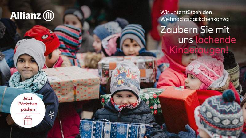 Abgabe-Stelle für den Weihnachtspäckchen-Konvoi der Südpfalz gen Osteuropa. Das Allianz-Finanzhaus in BZA in der Danziger Straße. 