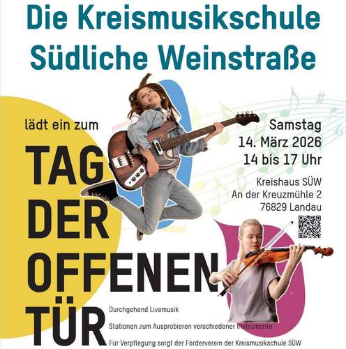 Die Kreismusikschule SÜW lädt für den 14. März zum Tag der offenen Tür ins Kreishaus in LD ein. 