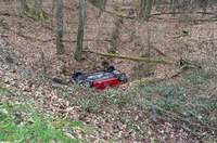 Zu flott in die Kurve auf der B 48 bei Waldrohrbach unterwegs. Endstation Pfälzer Wald. 