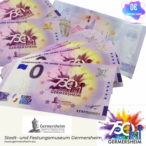 Zum 750. Jubiläum der Stadt GER gibt es einen neuen 0-Euro-Schein als Andenken oder Sammelprojekt. Kosten. 3 Euro das Stück. Foto. Stadt. GER. Frei. 