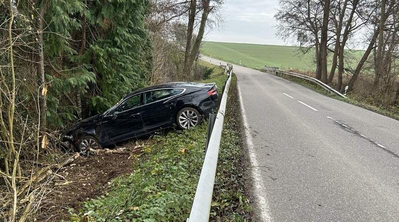 Über die Leitplanke in den Straßengraben. Passiert am heutigen Mittwoch bei Niederotterbach. 