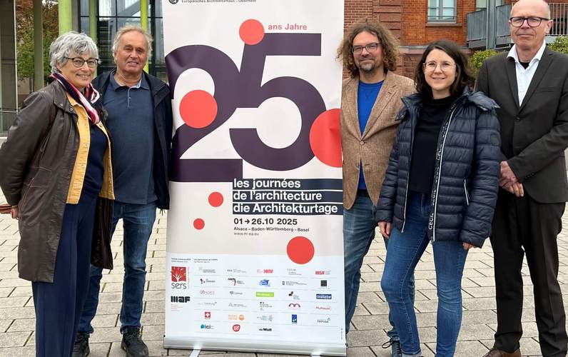 Von links. Sinje Starck (Projektbeauftragte des Europäischen Architekturhauses – Oberrhein), Robert Krawietz (Freier Architekt aus Weißenburg), Jörg Seitz (Stadt LD), Miriam Erb (Stadt LD) und OD Dominik Geißler. Foto. Stadt. LD. Frei.