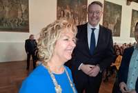 Die Annweilerer Stadtbürgermeisterin Carmen Winter beim Neujahrsempfang, bei auch RLP-MP Alexander Schweitzer seine Aufwartung machte. Foto. cmc-hi. Frei. 