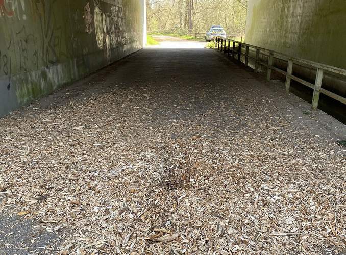 Ein 92-jähriger Radfahrer ist auf dem Hackschnitzel-Teppich in der Unterführung der A 65 bei Kandel gestürzt. Am Samstagmorgen.