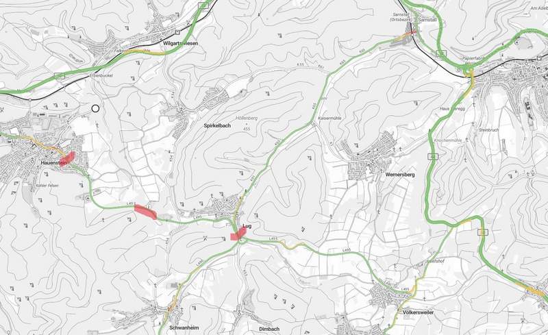 Vollsperrung. Wegen Straßen-Instandsetzung. L 495 zwischen Hauenstein und Lud.