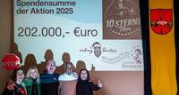 ei der Spendenbilanz zu 2025 in Knöringen am WE. Von links. Ute Kuntz, Anja Hermann Geschäftsführerin Kinderhospitz Sterntaler, Patrick Kuntz Initiator Harley Davidson Riding Santas, Linnford Nnoli Leitung Öffentlichkeitsarbeit/Pressesprecher, Beate Däuwel Öffentlichkeitsarbeit. Foto. Rolf-Epple-Stiftung. Pressefrei. 