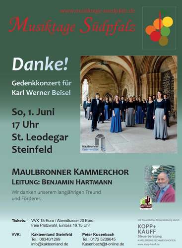 Dem Kunstmäzen und Gründer des Kakteenlandes Steinfeld zu Ehren gibt der Kammerchor Maulbronn ein Gedenkkonzert am 1. Juni. Foto. PR. Frei.