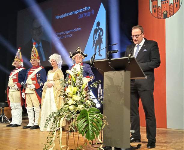 PS' OB Markus Zwick beim Neujahrsempfang 2024. „Wer nach unseren Regeln leben soll, muss diese überhaupt erst mal kennen und verinnerlichen können." | Foto. W. G. Stähle.