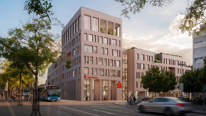 So soll die neue Sparkassen-Südpfalz-Zentrale einmal aussehen. Gegenüber des LDer Hauptbahnhofes. Auf dem ehemaligen Kaufhof-Gelände. 