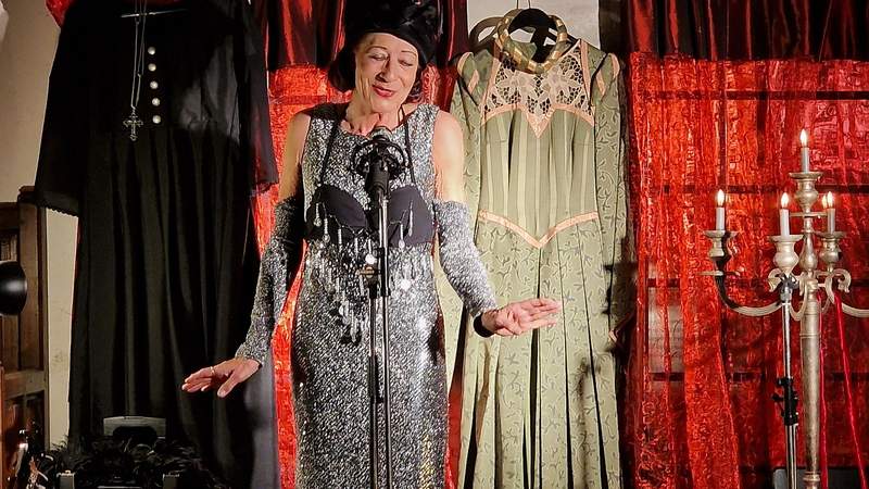 Elke Jäger in Concert. Im Glitzerkleid am Sonntagabend in der Alten Werkstatt in BZA. Foto. rw.