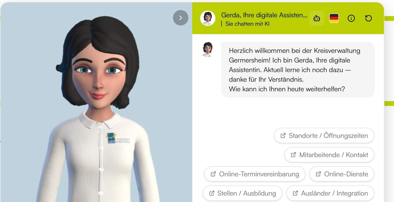 GERda. Der Avatar geht am 1. September online und hilft auf Wunsch Websiten-Besuchern durch das Online-Angebot des Landkreises GER. 