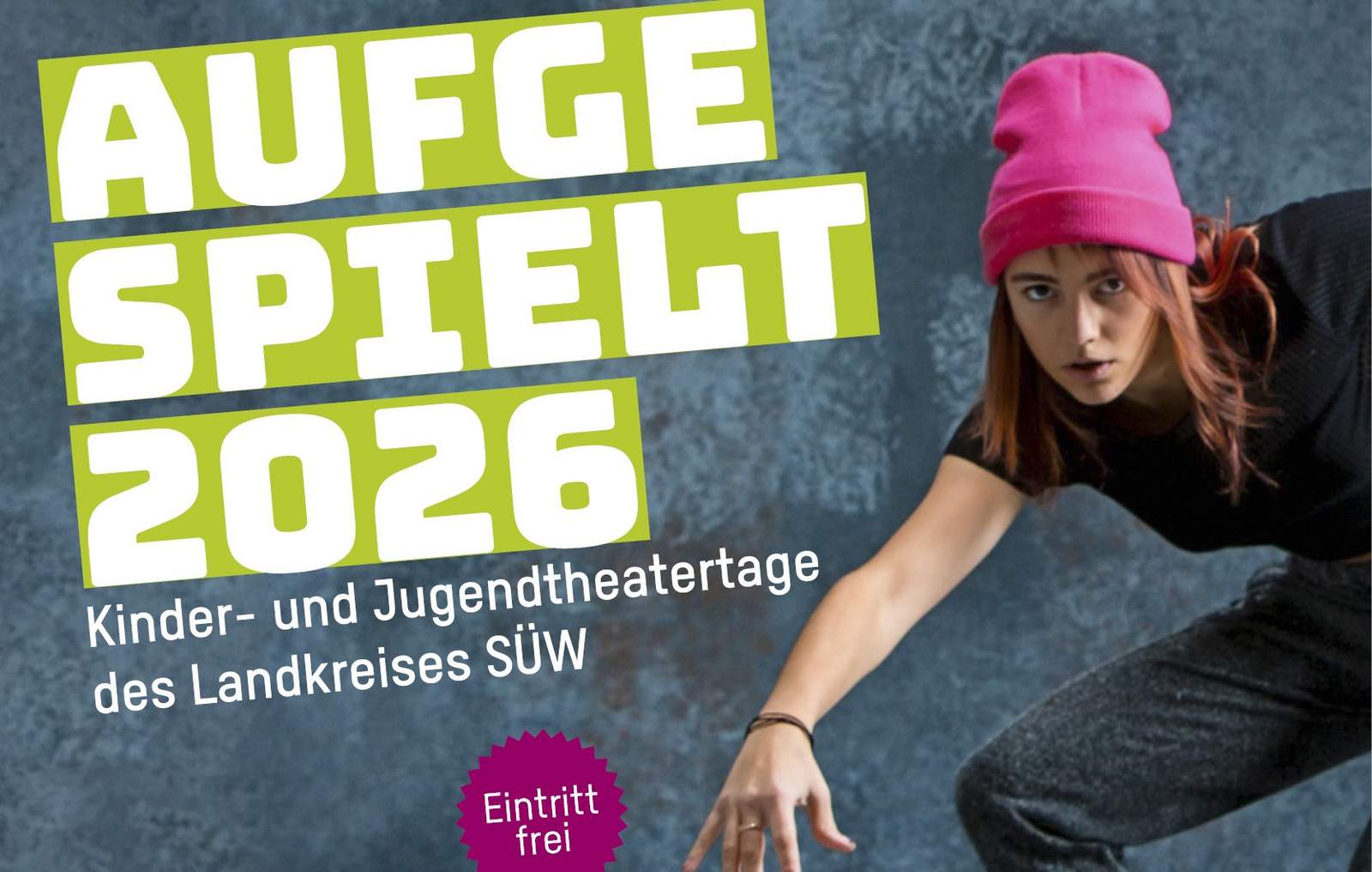 Die Kinder- und Jugendtheatertage Aufgespielt finden dieses Jahr in Herxheim-Hayna statt. Grafik. KV. SÜW. Frei. 