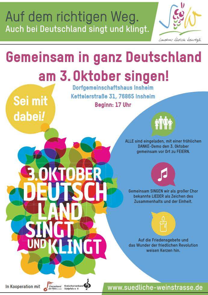 Auch dieses Jahr treffen sich am 3. Oktober Singbegeisterte zu „Deutschland singt und klingt" – wie hier bei einer früheren Veranstaltung in Bornheim. Archivfoto. KV. SÜW. Frei.